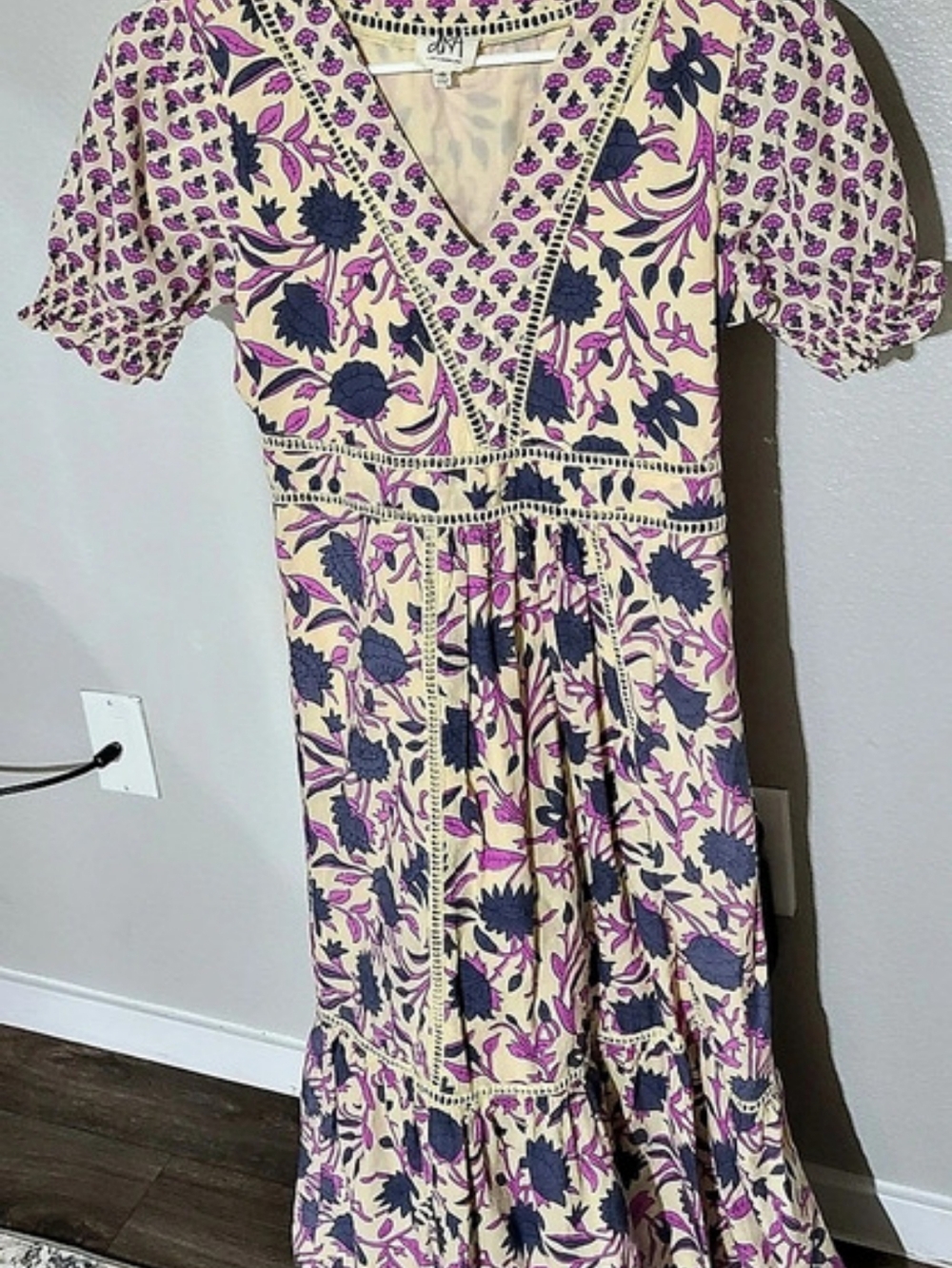 dRA Los Angeles Floral Block Print Tiered Maxi Dress Small Boho S